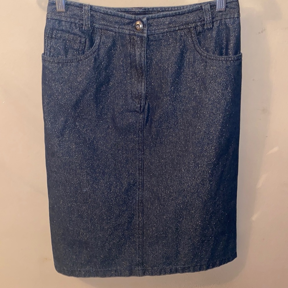 Blue and gold metallic pencil skirt